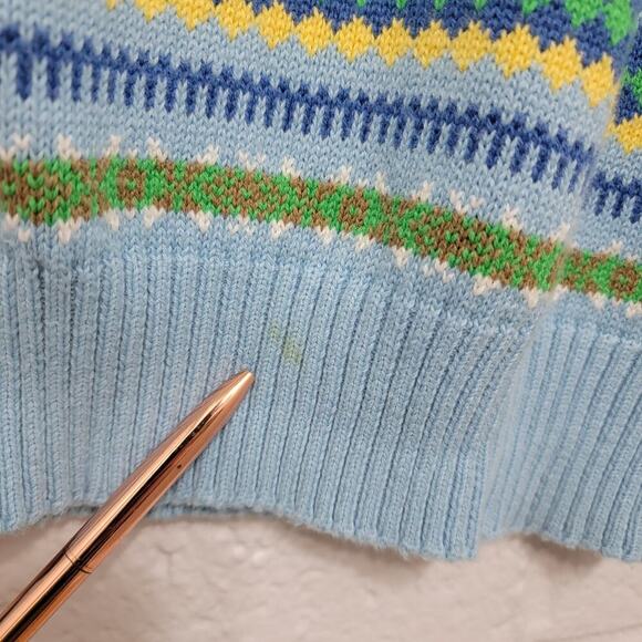 Liz Claiborne Fair Isle Sweater Villager 100% Cotton Large 626 - Picture 4 of 9